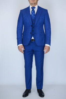 Костюм-тройка светло-синего цвета с клетчатым пиджаком Вечерние мужские костюмы