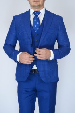 Костюм-тройка светло-синего цвета с клетчатым пиджаком Вечерние мужские костюмы
