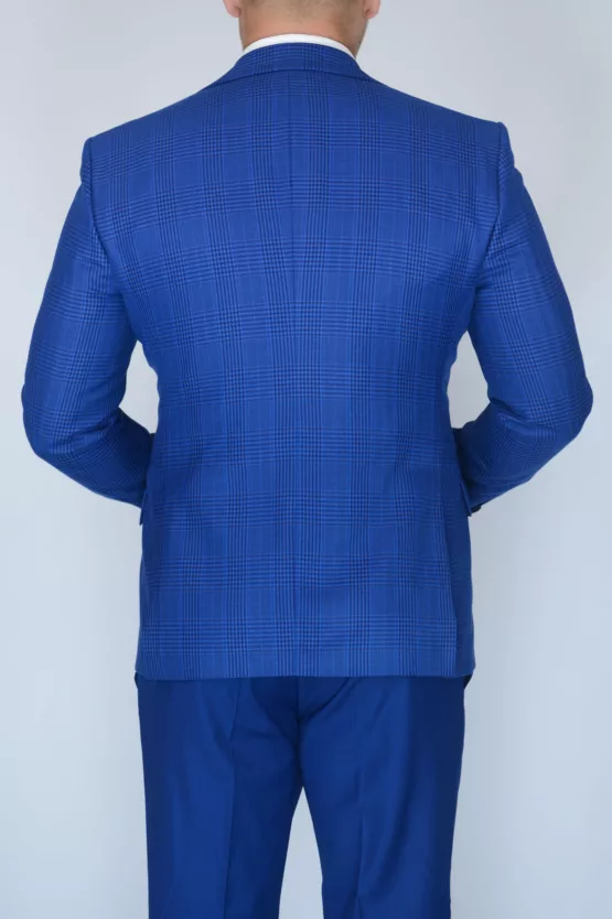 Костюм-тройка светло-синего цвета с клетчатым пиджаком Вечерние мужские костюмы