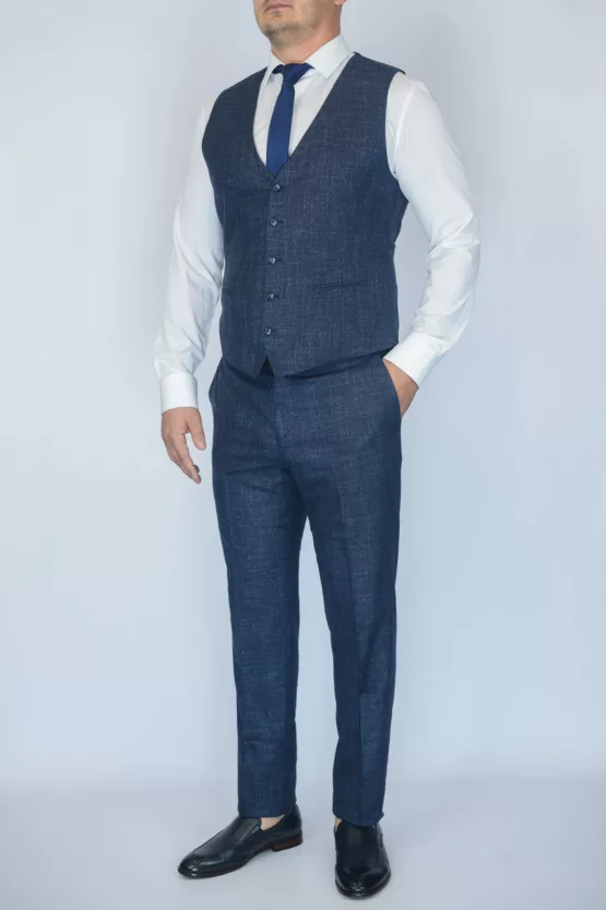 Костюм-тройка меланжево-синего цвета в клетку Каталог