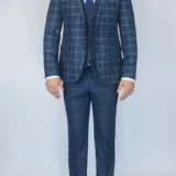 Костюм-тройка меланжево-синего цвета в клетку Каталог