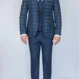 Костюм-тройка меланжево-синего цвета в клетку Каталог