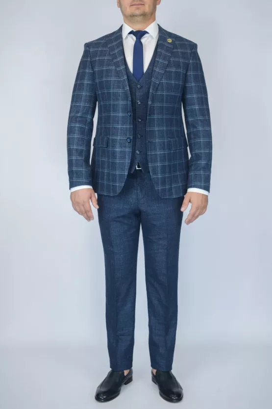 Костюм-тройка меланжево-синего цвета в клетку Каталог
