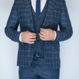 Костюм-тройка меланжево-синего цвета в клетку Каталог