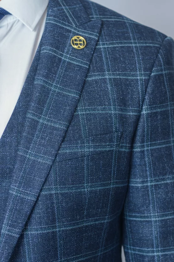 Костюм-тройка меланжево-синего цвета в клетку Каталог