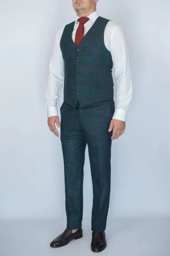 Костюм-тройка темно-зеленого цвета в коричневую клетку Каталог