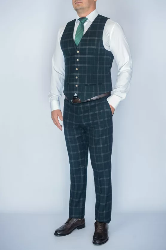 Костюм-тройка темно-изумрудного цвета в клетку Вечерние мужские костюмы