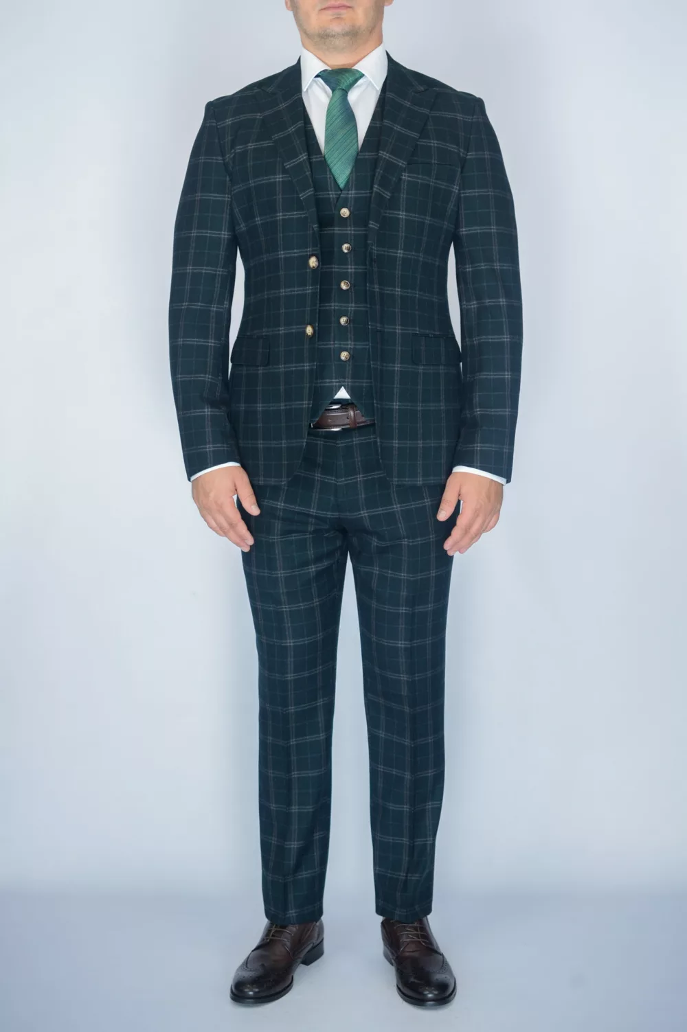 Костюм-тройка темно-изумрудного цвета в клетку Вечерние мужские костюмы