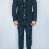 Костюм-тройка темно-изумрудного цвета в клетку Вечерние мужские костюмы