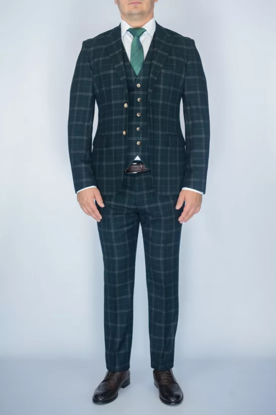 Костюм-тройка темно-изумрудного цвета в клетку Вечерние мужские костюмы