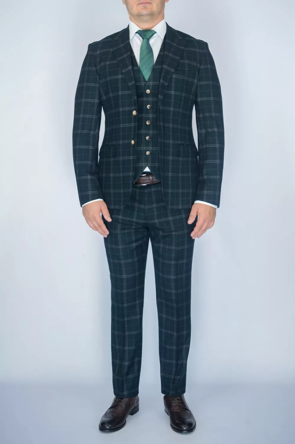 Костюм-тройка темно-изумрудного цвета в клетку Вечерние мужские костюмы