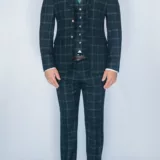 Костюм-тройка темно-изумрудного цвета в клетку Вечерние мужские костюмы