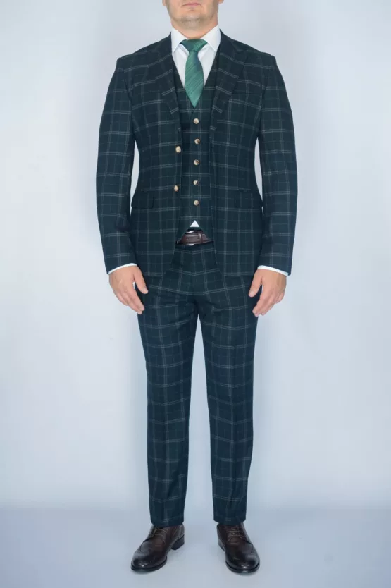 Костюм-тройка темно-изумрудного цвета в клетку Вечерние мужские костюмы