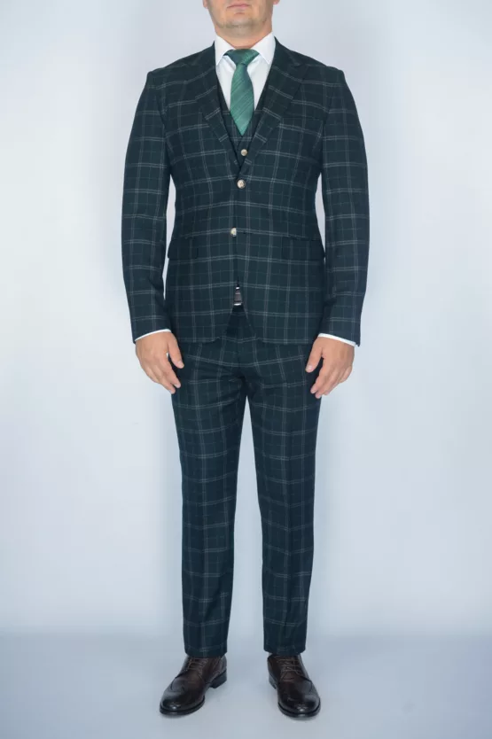 Костюм-тройка темно-изумрудного цвета в клетку Вечерние мужские костюмы