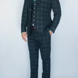 Костюм-тройка темно-изумрудного цвета в клетку Вечерние мужские костюмы