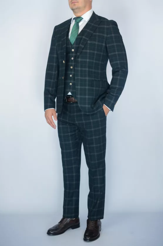 Костюм-тройка темно-изумрудного цвета в клетку Вечерние мужские костюмы