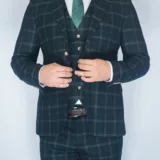 Костюм-тройка темно-изумрудного цвета в клетку Вечерние мужские костюмы