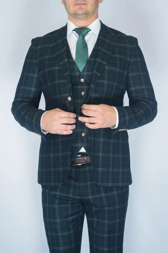 Костюм-тройка темно-изумрудного цвета в клетку Вечерние мужские костюмы