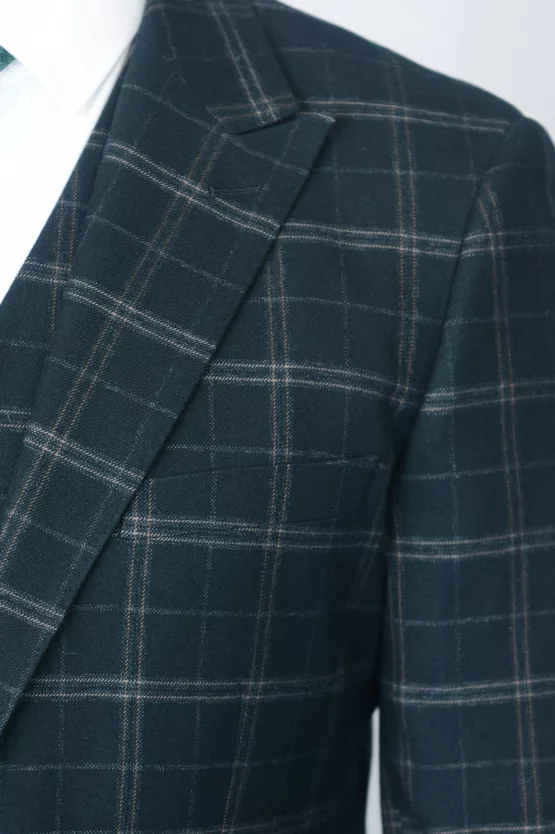 Костюм-тройка темно-изумрудного цвета в клетку Вечерние мужские костюмы