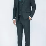 Костюм-тройка зеленого цвета в клетку твидовая ткань Каталог