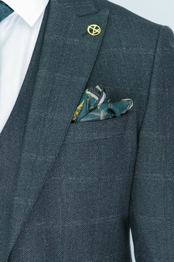 Костюм-тройка зеленого цвета в клетку твидовая ткань Каталог