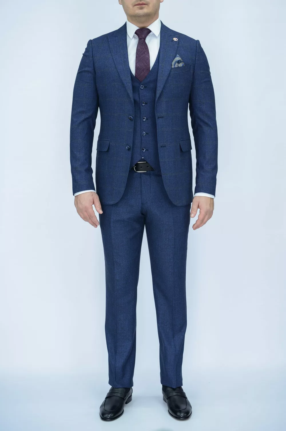 Костюм-тройка синего цвета в клетку твидовая ткань Каталог