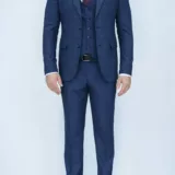 Костюм-тройка синего цвета в клетку твидовая ткань Каталог