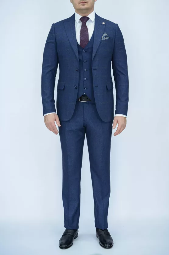 Костюм-тройка синего цвета в клетку твидовая ткань Каталог