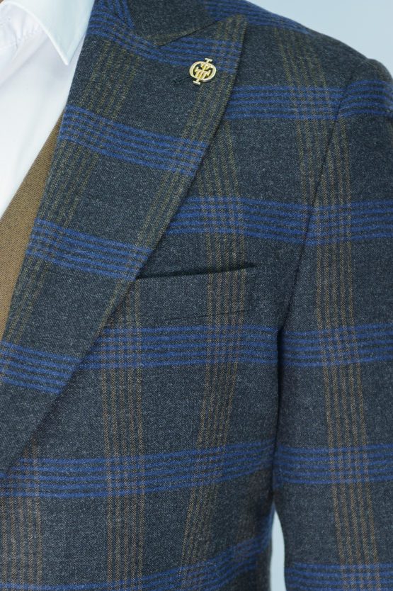 Костюм-тройка с синим клетчатым пиджаком Костюм на свадьбу