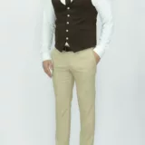 Костюм-тройка песочного цвета с шоколадным жилетом Каталог