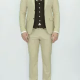 Костюм-тройка песочного цвета с шоколадным жилетом Каталог