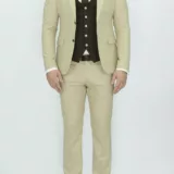 Костюм-тройка песочного цвета с шоколадным жилетом Каталог