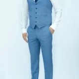 Костюм-тройка голубого цвета в клетку Каталог