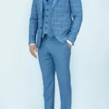 Костюм-тройка голубого цвета в клетку Каталог