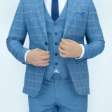 Костюм-тройка голубого цвета в клетку Каталог