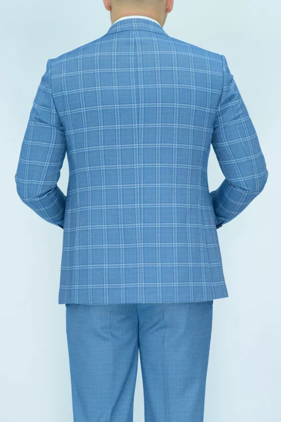 Костюм-тройка голубого цвета в клетку Каталог