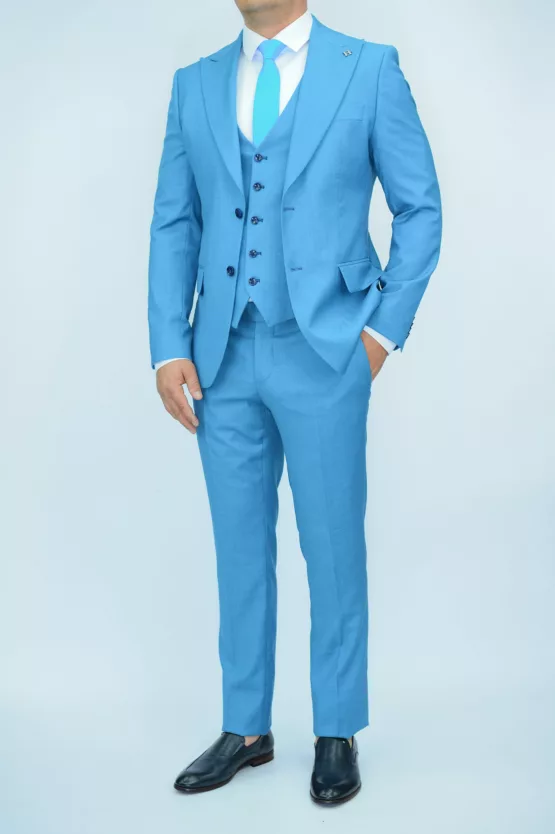 Мужской костюм-тройка цвета «морской волны» Каталог