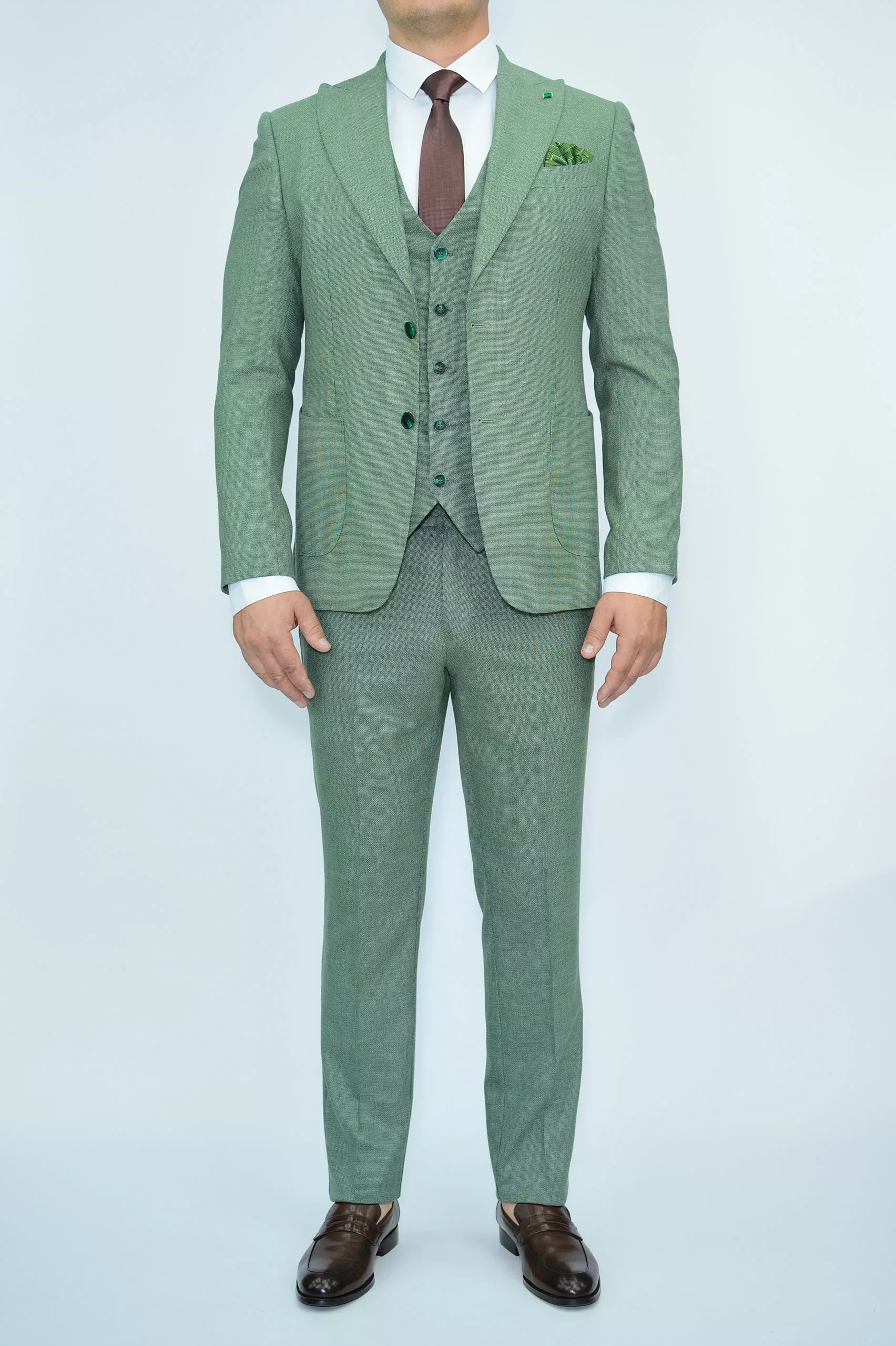 Костюм-тройка светло-зеленый текстурная ткань Вечерние мужские костюмы