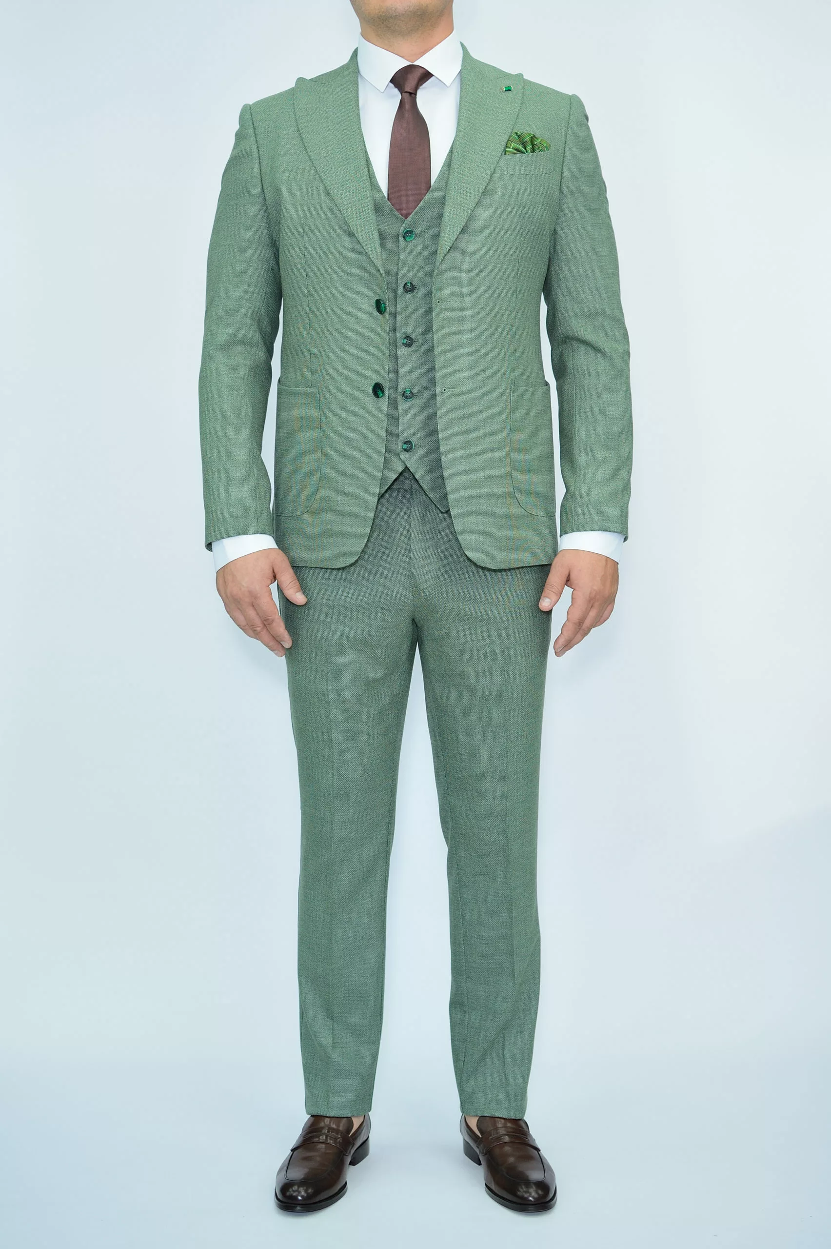 Костюм-тройка светло-зеленый текстурная ткань Вечерние мужские костюмы