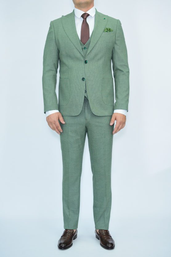 Костюм-тройка светло-зеленый текстурная ткань Вечерние мужские костюмы