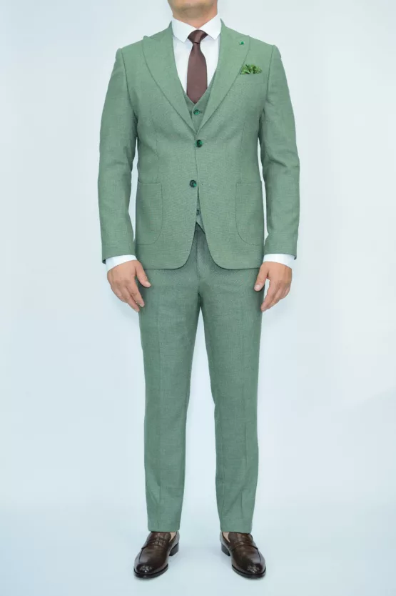 Костюм-тройка светло-зеленый текстурная ткань Вечерние мужские костюмы