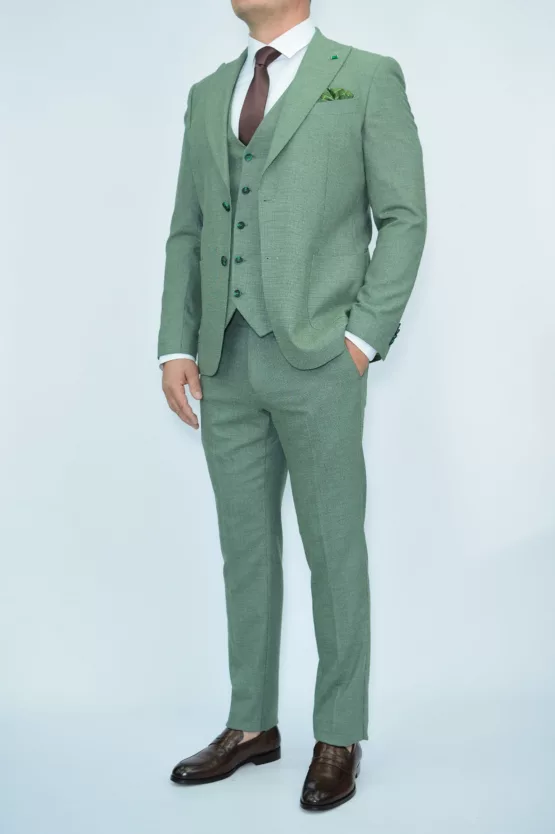 Костюм-тройка светло-зеленый текстурная ткань Вечерние мужские костюмы