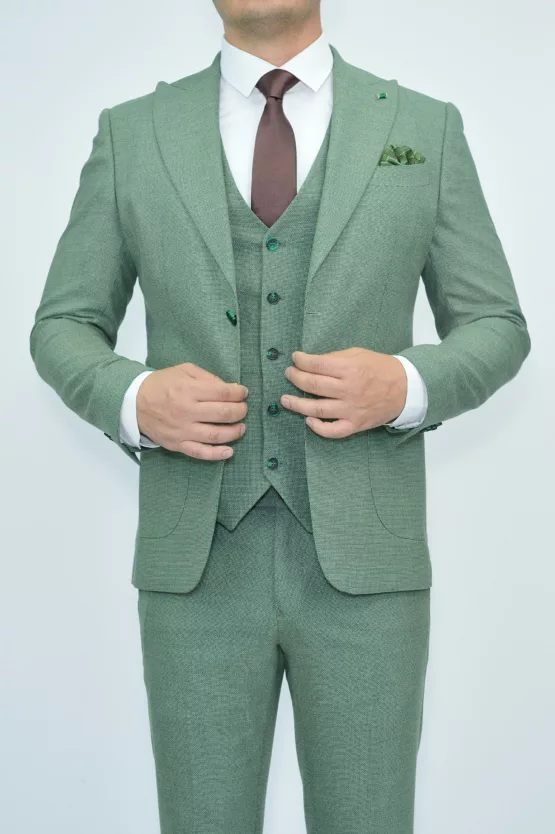 Костюм-тройка светло-зеленый текстурная ткань Вечерние мужские костюмы