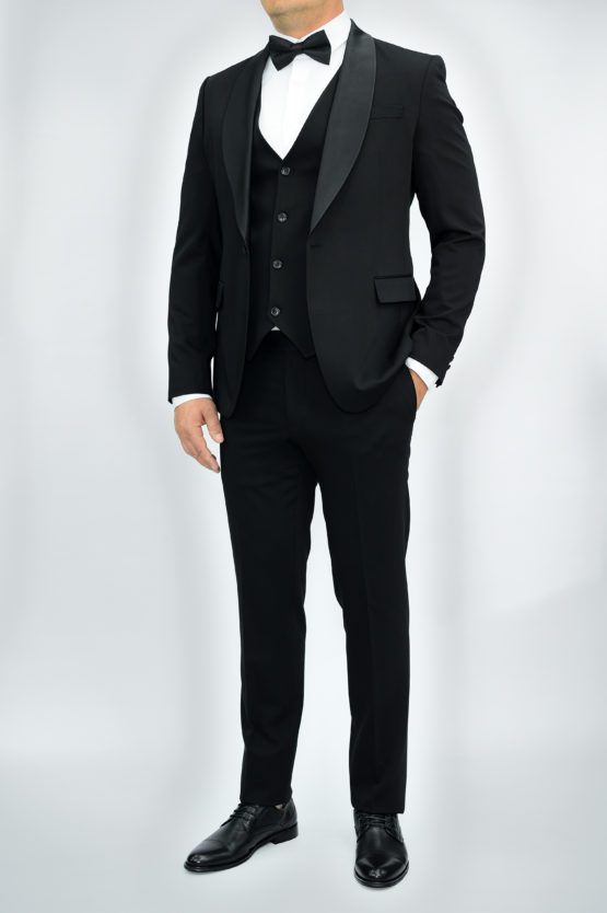 Смокинг-тройка матово черный Вечерние мужские костюмы