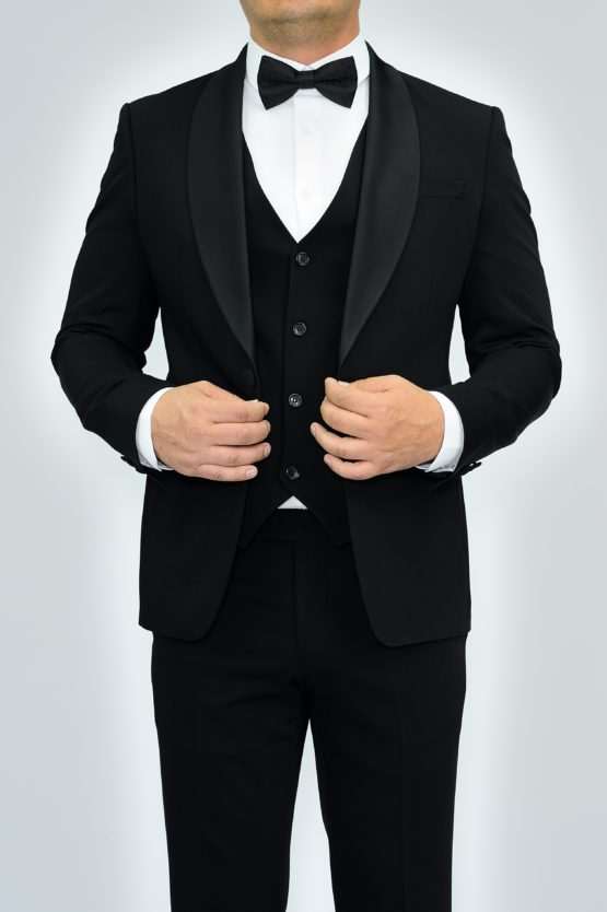 Смокинг-тройка матово черный Вечерние мужские костюмы
