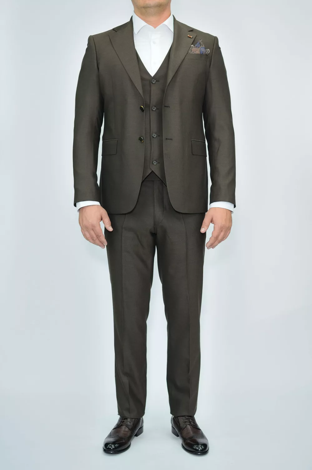 Костюм-тройка шоколадного цвета текстурная ткань Каталог