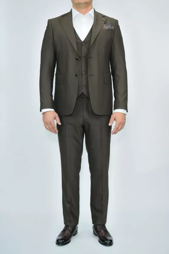 Костюм-тройка шоколадного цвета текстурная ткань Каталог