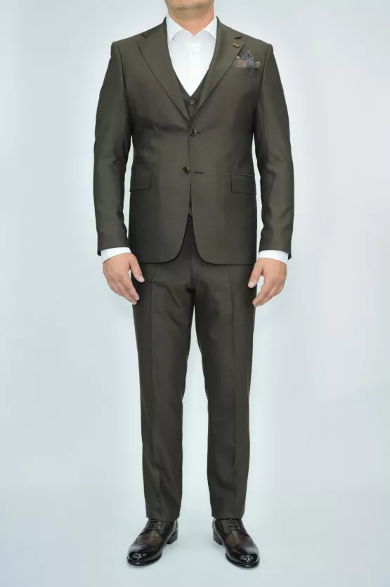 Костюм-тройка шоколадного цвета текстурная ткань Каталог