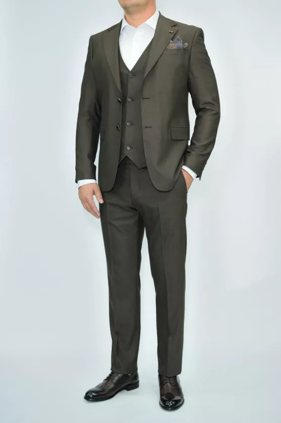 Костюм-тройка шоколадного цвета текстурная ткань Каталог