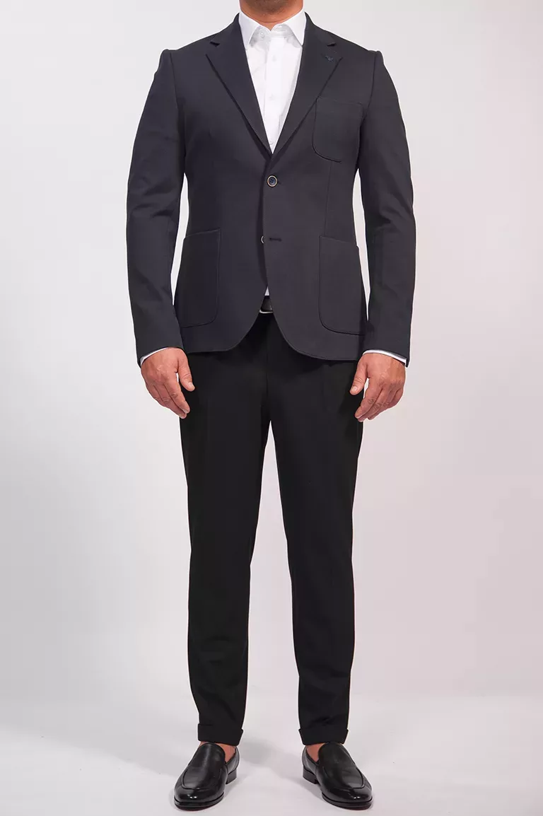 Полуприталенная модель Пиджак матово-синий стрейчевый Каталог